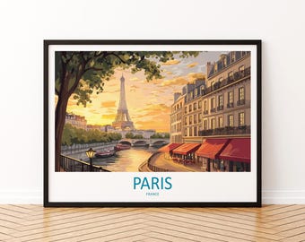 Paris France Landscape Travel Poster Scenic City Wall Art Eiffel Tower Architecture Print European Decor Romantic Paris Artwork