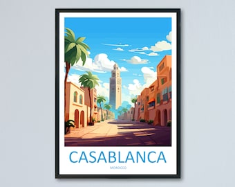 Impresión de viaje de Casablanca Arte de pared Colgante de pared de Casablanca Decoración del hogar Regalo de Casablanca Amantes del arte Regalo para amantes del arte de Marruecos Arte de pared Arte de Marruecos
