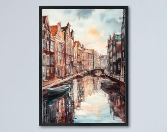 Amsterdam Watercolor Poster Amsterdam Travel Print Amsterdam Wall Art Amsterdam City Painting Amsterdam Souvenir Netherlands Decor