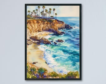 La Jolla Cove aquarel poster La Jolla Cove Californië reizen print muur kunst La Jolla Cove woondecoratie La Jolla Cove cadeau kunstliefhebbers