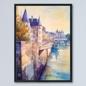 Nantes Watercolor Poster Nantes Travel Print France Wall Art Nantes Decor Historic City Scene Loire River Landscape French Architecture