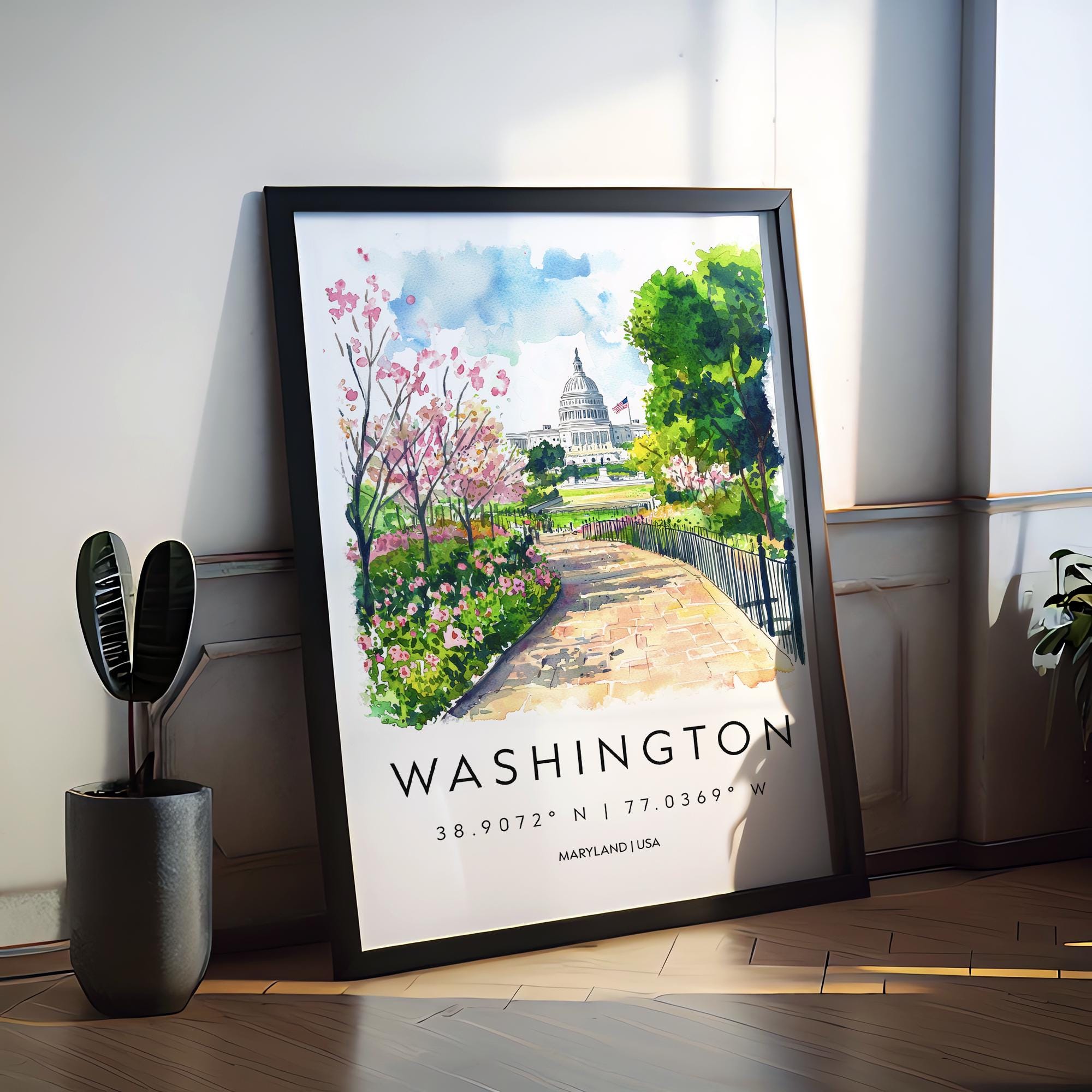 Washington DC Watercolor Poster Washington DC Travel Print Washington ...