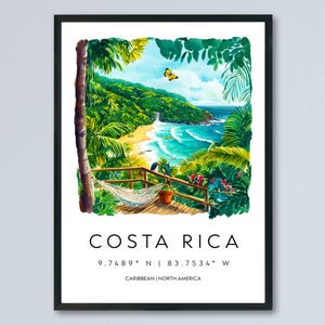 Costa Rica Watercolor Poster Costa Rica Travel Print Costa Rica Wall Art Costa Rica Landscape Painting Tropical Decor Souvenir