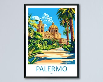 Palermo Travel Poster Sicily Wall Art Historic City Print Coastal View Illustration Italian Decor Palermo Gift Souvenir Scene