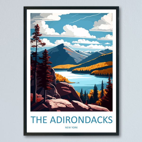 The Adirondacks Travel Print Wall Art The Adirondacks Wall Hanging Home Décor The Adirondacks Gift Art Lovers New York State Art Gift