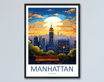 Manhattan New York Travel Print Wall Art Manhattan Wall Hanging Home Décor Manhattan Gift Art Lovers New York Art Lover