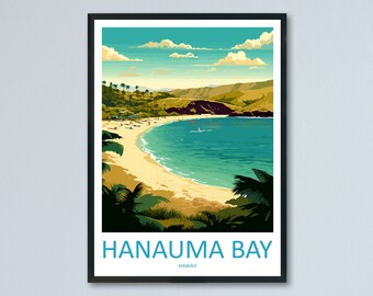 Impresión de viaje de la bahía de Hanauma, arte de pared, colgante de pared de la bahía de Hanauma, decoración del hogar, regalo de la bahía de Hanauma, amantes del arte, regalo para amantes del arte de Hawái, impresión de obra de arte