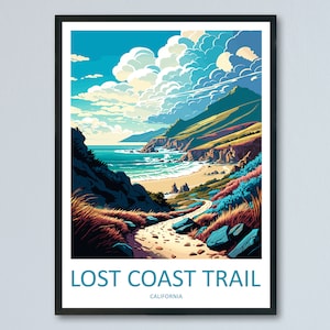 Lost Coast Trail Travel Print Wall Art Lost Coast muur hangend Home decor Lost Coast cadeau kunstliefhebbers Californië kunstposter Long Beach Cali