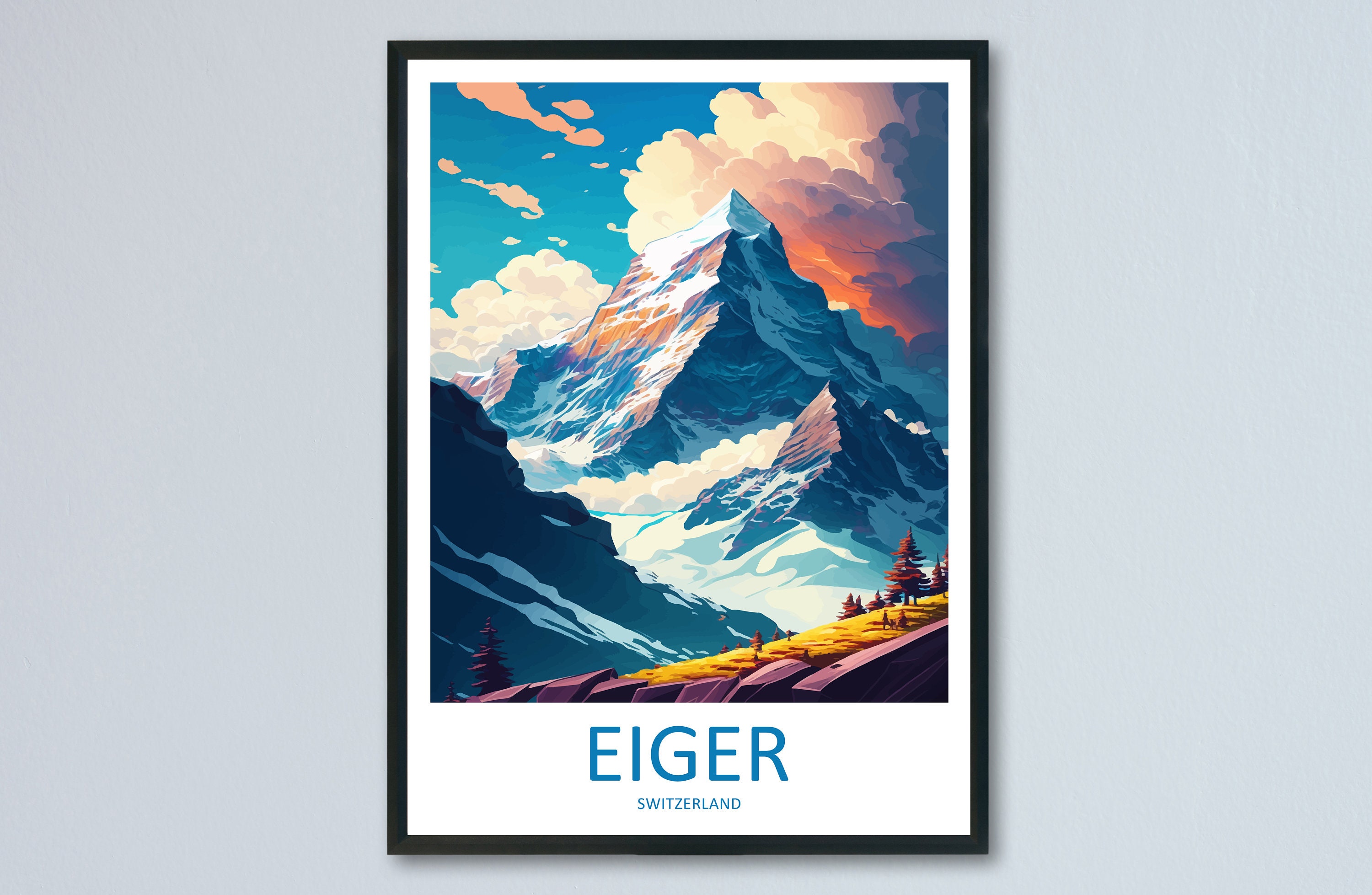 Eiger Travel Print Wall Art Eiger Wall Hanging Home Décor Eiger Gift Art Lovers Switzerland Art Lover Gift Eiger Travel Art