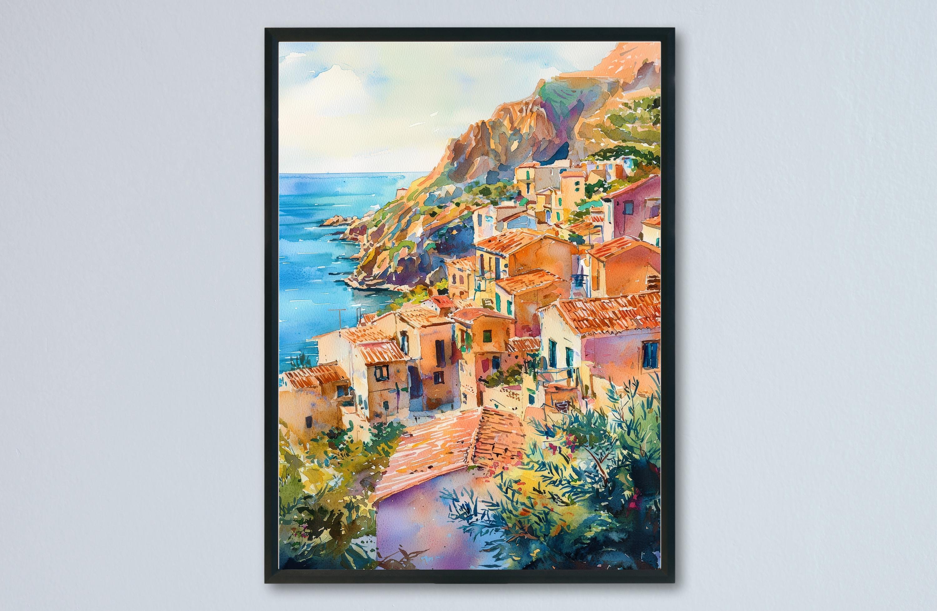 シチリアの水彩画ポスター、シチリア旅行プリント、シチリアイタリア