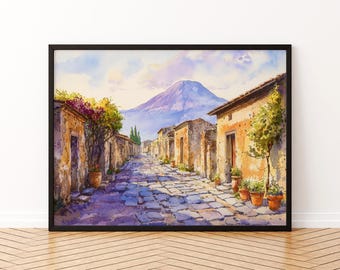 Pompeii Watercolor Poster Landscape Wall Art Pompeii Wall Hanging Home Décor Pompeii Gift Art Lovers Italy Wall Art