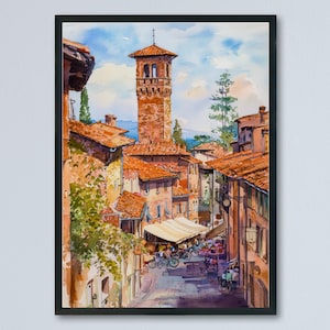 Lucca Watercolor Poster Lucca Travel Print Lucca Italy Wall Art Tuscany City Decor Lucca Architecture Art Italian Countryside Print