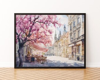 Wenen aquarel poster landschap muurkunst Wenen muur hangend woondecoratie Wenen cadeau kunstliefhebbers Oostenrijk muurkunst
