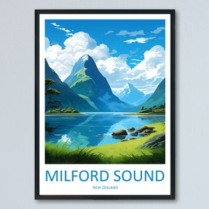 Milford Sound Travel Print Wall Art Milford Sound muur opknoping Home decor Milford Sound cadeau kunstliefhebbers Nieuw-Zeeland kunstliefhebber cadeau