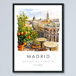 Madrid Watercolor Poster Madrid Travel Print Madrid Wall Art Madrid Cityscape Painting Madrid Souvenir Spain Decor
