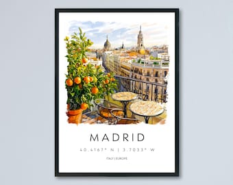 Madrid Watercolor Poster Madrid Travel Print Madrid Wall Art Madrid Cityscape Painting Madrid Souvenir Spain Decor
