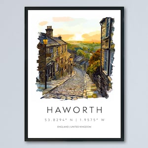 Haworth Watercolor Poster Haworth England Travel Print Wall Art Haworth Home Decor Haworth Gift Art Lovers Yorkshire Brontë