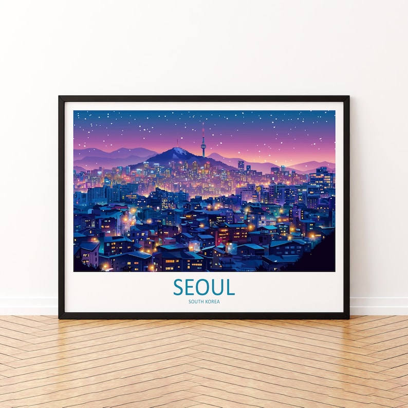Seoul Sydkorea Landskap Resa Poster Scenisk Stadssilhuett Väggkonst Historiska Palats Tryck Asien Dekor Vacker Seoul Konstverk bild 1