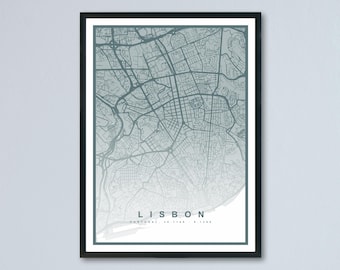 Lissabon kaart print (8 KLEUREN BESCHIKBAAR) Lissabon stad poster Portugal muur kunst Lissabon decor stratenplan kunst stedelijke Lissabon illustratie reiskaart