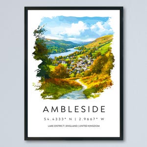 Ambleside Watercolor Poster Ambleside Lake District Travel Print Wall Art Ambleside Home Decor Ambleside Gift Art Lovers UK Village