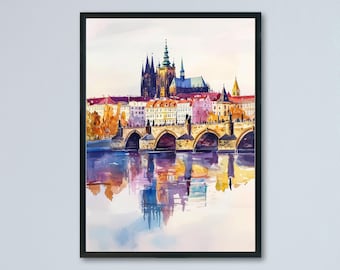 Prague Watercolor Poster Prague Travel Print Prague Wall Art Prague Cityscape Painting Prague Souvenir Czech Republic Decor