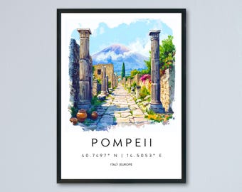 Pompeii Watercolor Poster Pompeii Italy Travel Print Wall Art Pompeii Decor Ancient Roman Ruins Art Print Pompeii Souvenir Gift