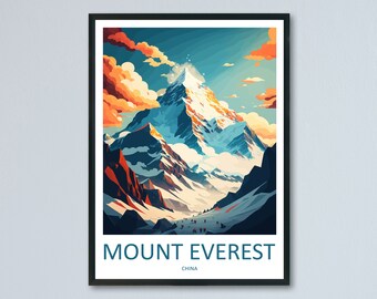 Stampa da parete con motivo di viaggio sul Monte Everest, decorazione da parete con motivo di viaggio sul Monte Everest, regalo per amanti dell'arte, decorazione da parete con motivo di viaggio in Cina