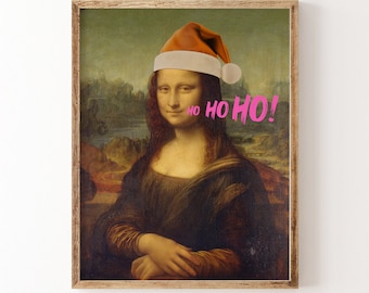 Mona Lisa Altered Art Print | Christmas Funny Printable Wall Art | Famous Renaissance Altered Painting | Mona Lisa Punk Art Digital Download