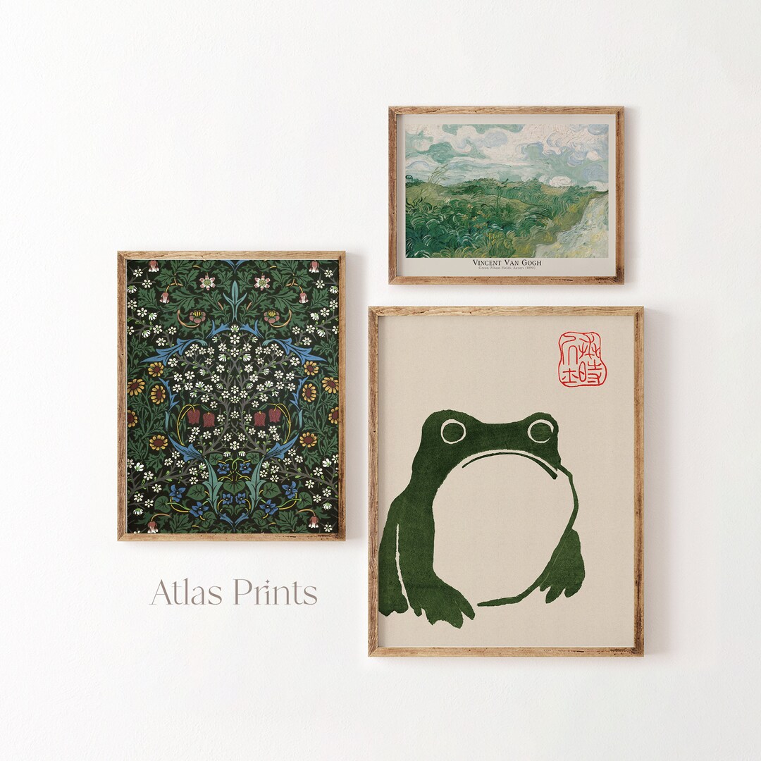 Vintage Modern Green Wall Art Prints Set of 3 Eclectic Printable