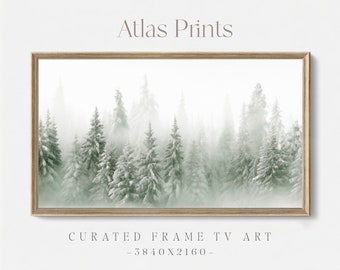 Snowy Pine Tree Forest Samsung Frame Tv Art, Vintage Winter Forest Landscape Frame Tv, Neutral Farmhouse Christmas Décor, Digital Download