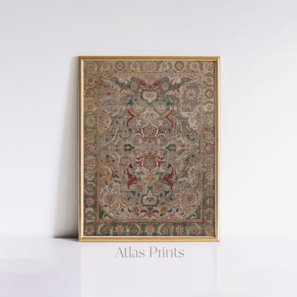 Antique Persian Rug Print | Vintage Textile Printable| Farmhouse Wall Decor| Antique Tapestry Wall Art| Vintage Rug Pattern Digital Download