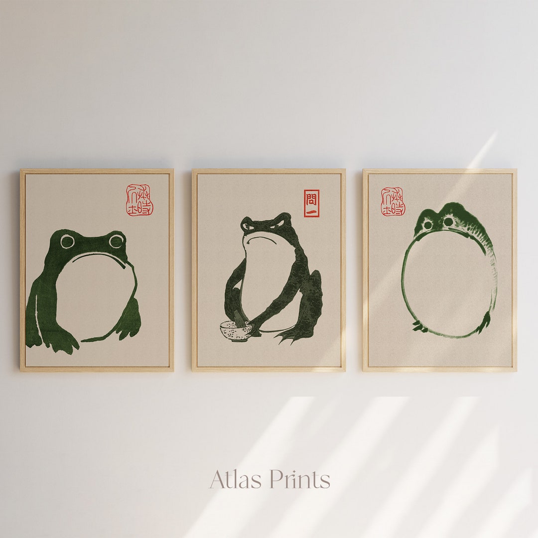 Japanese Matsumoto Hoji Frog Set of 3 Woodblock Digital Art Print