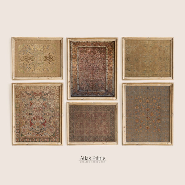 Antique Rug Gallery Wall Set | Vintage Tapestry Set Of 6 Prints | Warm tone Cottagecore Décor | Textile Printable Wall Art| Digital Download