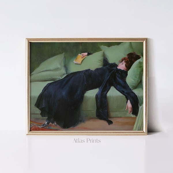 Moody Woman Portrait Print | Antique Victorian Woman Painting | Vintage Sage Green Décor | Victorian Printable Wall Art | Digital Download