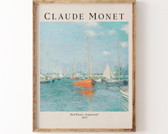 Claude Monet Print | Antique Boat Oil Painting | Vintage Nautical Wall Art | Sailboat Farmhouse Wall Decor| Bedroom Printable Digital Decor