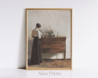 Vintage European Portrait Painting | Antique Moody Woman Portrait Print | Light Academia Victorian Decor| Moody Warm Tone Printable Wall Art