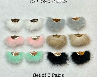 Real Mink Fur Tassels with gold half circle clasp. 40mm. Set of 6 Pairs.