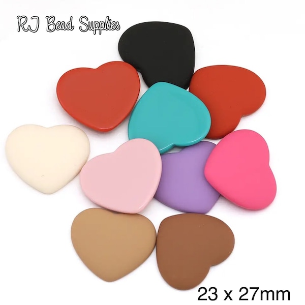 Matte heart cabs, 23 x 27mm, cabochons, set of 9 pairs or individual pairs.