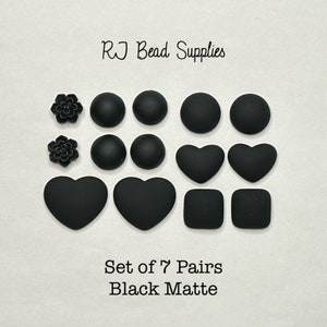 Black Matte Cabochons - Set of 7 pairs, cabs, centers