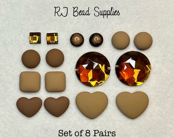 Brown cabochons - Set of 8 pairs, cabs, centers, gems