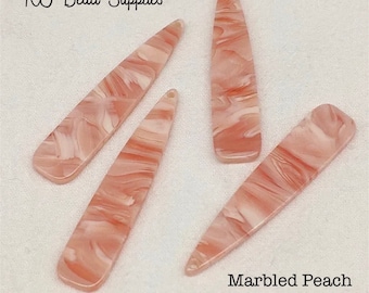 Marbled Peach Long drop Cabochons, sold as a pair, 54 x 12mm