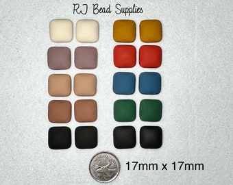 Square Matte Cabs - 17mm x 17mm, sold as set of 10 pairs or individual colors sold as set of 2 pairs, cabochons