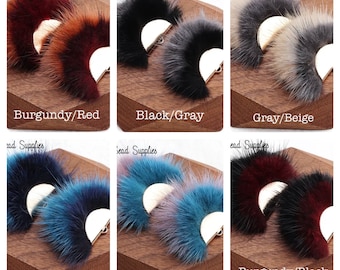 Two Toned Real Mink Fur Tassels with gold half circle clasp. 60mm. Sold by the pair (2 pieces).