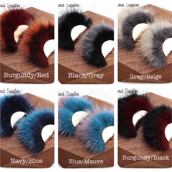 Two Toned Real Mink Fur Tassels with gold half circle clasp. 60mm. Sold by the pair (2 pieces).