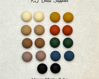 14mm Round Matte Cabochons, set of 9 pairs or individual colors sold in sets of 2 pairs.