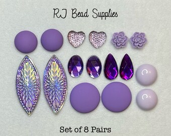 Purple cabochons - Set of 8 pairs, cabs, centers, gems purple