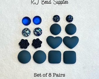 Blue Cabs - Set of 8 pairs blue cabochons