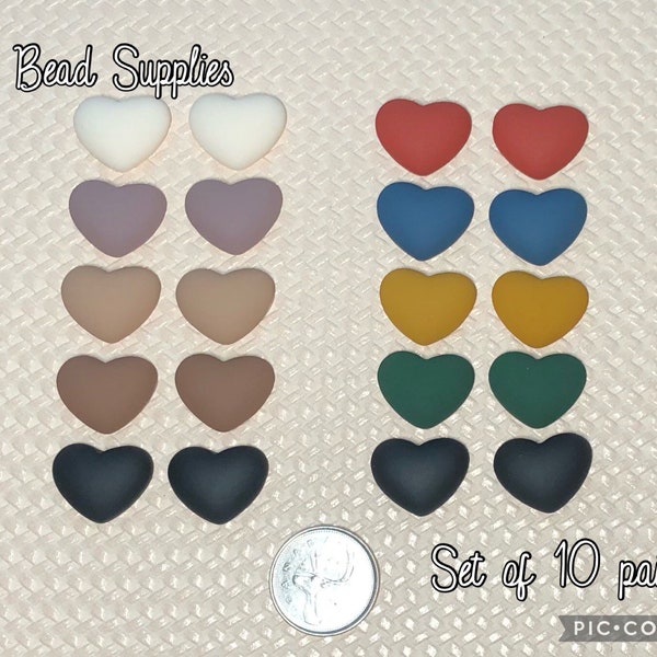 Matte Heart Cabochons 17mm x 22mm, sold as set of 10 pairs or individual colours sold in sets of 2 pairs