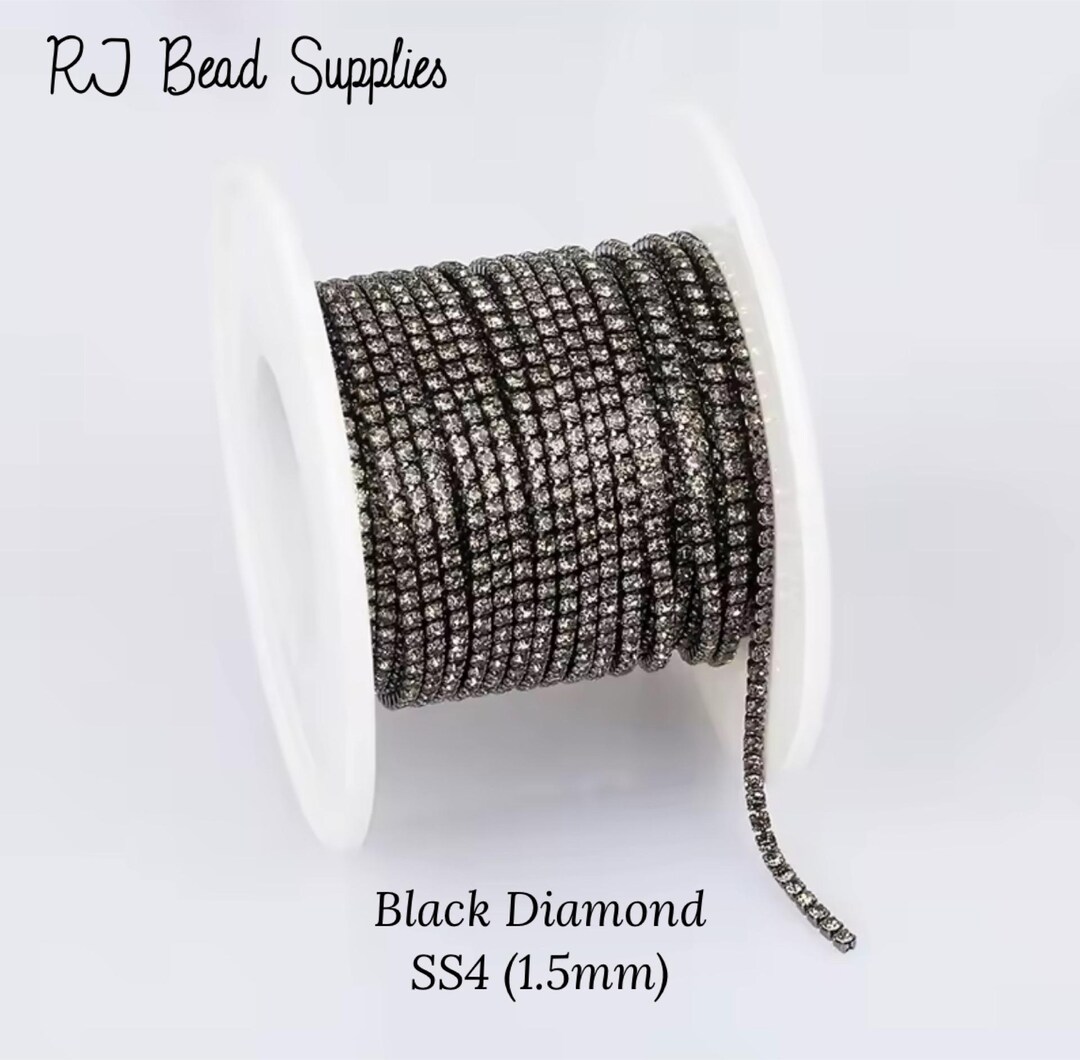 Black Diamond Metal Rhinestone Banding, SS4 (1.5mm), Dense, Black ...