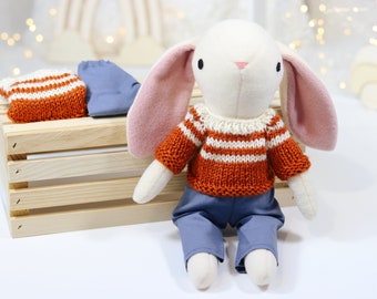 Easter Snuggly Handmade Bunny Doll in Sweater - Perfect for Toddler's Room, Ideal Gift for Kids and Toddlers, Spring Nursery Room Decor